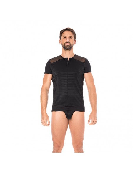 T-shirt noir rayé opaque et transparent 