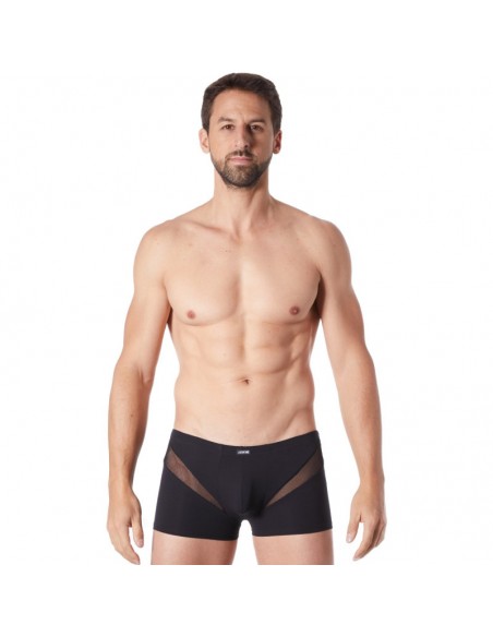 Boxer noir sexy avec fine résille en V