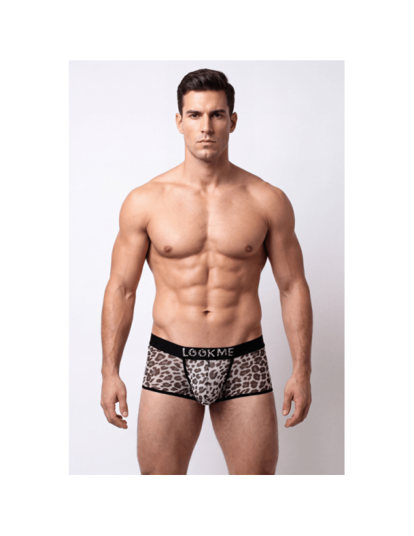 Boxer en résille imprimé léopard gris
