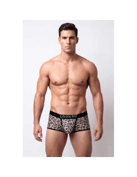 Boxer en résille imprimé léopard gris