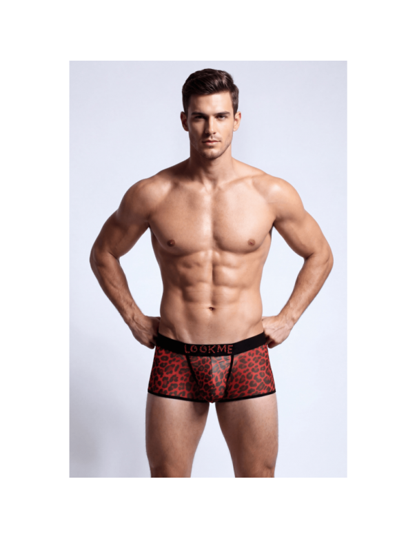 Boxer en résille imprimé léopard rouge