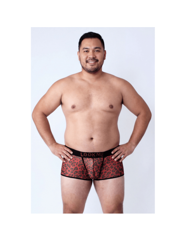 Boxer en résille imprimé léopard rouge