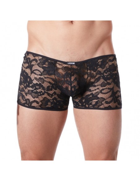 Boxer noir en fine dentelle avec légère transparence