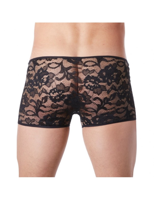 Boxer noir en fine dentelle avec légère transparence