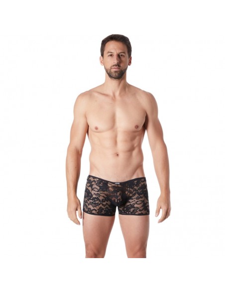 Boxer noir en fine dentelle avec légère transparence
