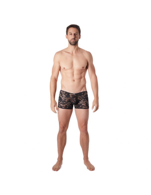 Boxer noir en fine dentelle avec légère transparence