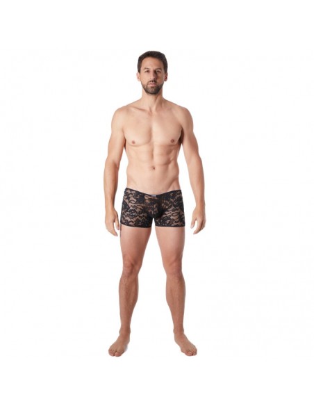 Boxer noir en fine dentelle avec légère transparence