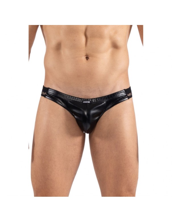 Slip noir Black Desire en simili cuir 