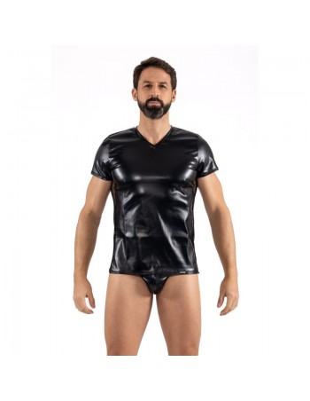 T-Shirt noir Black Desire en simili cuir 