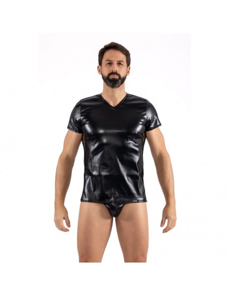 T-Shirt noir Black Desire en simili cuir 