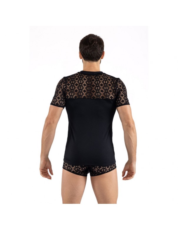 T-shirt noir résille brodée Shinny 