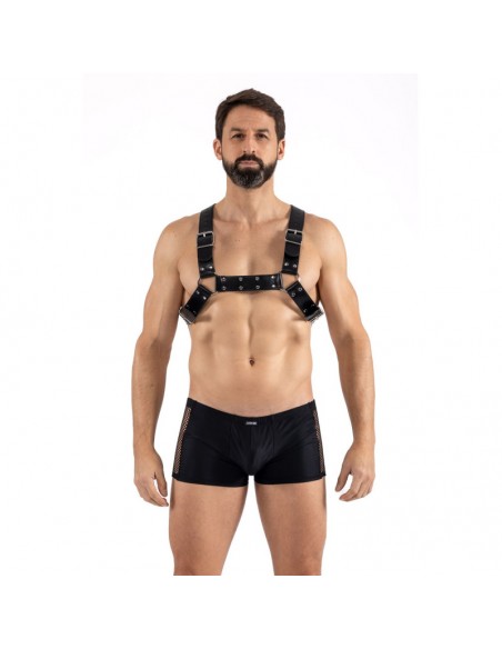 Harnais homme simili cuir avec sangles croisées dans le dos 