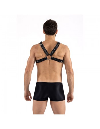 Harnais homme simili cuir larges sangles avec anneaux  2