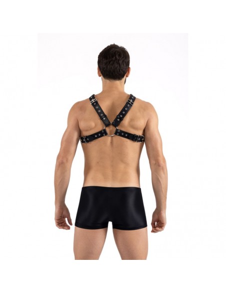 Harnais homme simili cuir larges sangles avec anneaux 