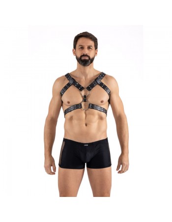 Harnais homme simili cuir avec sangles reliées par de larges anneaux 