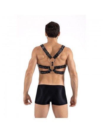 Harnais homme simili cuir avec sangles reliées par de larges anneaux  2